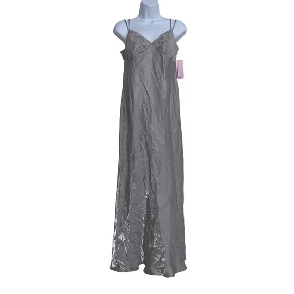 Wild Fable Gray Iridescent Satin Maxi Dress Adjustable Spaghetti Strap Small - Picture 3 of 12
